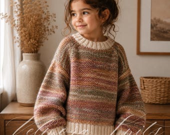 Wildflower Meadow Sweater Knitting Pattern, Oversized Kids Pullover PDF, Balloon Sleeve Child Knit Pattern