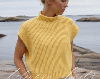 Solene Vest Knitting Pattern, Architectural Ribbed Shell with Mock Neck, Modern Scandinavian Knit PDF