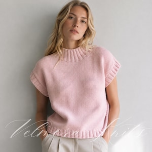 Oversized Mock Neck Shell Knitting Pattern, Sleeveless Sweater Vest PDF, Modern Cap Sleeve Top