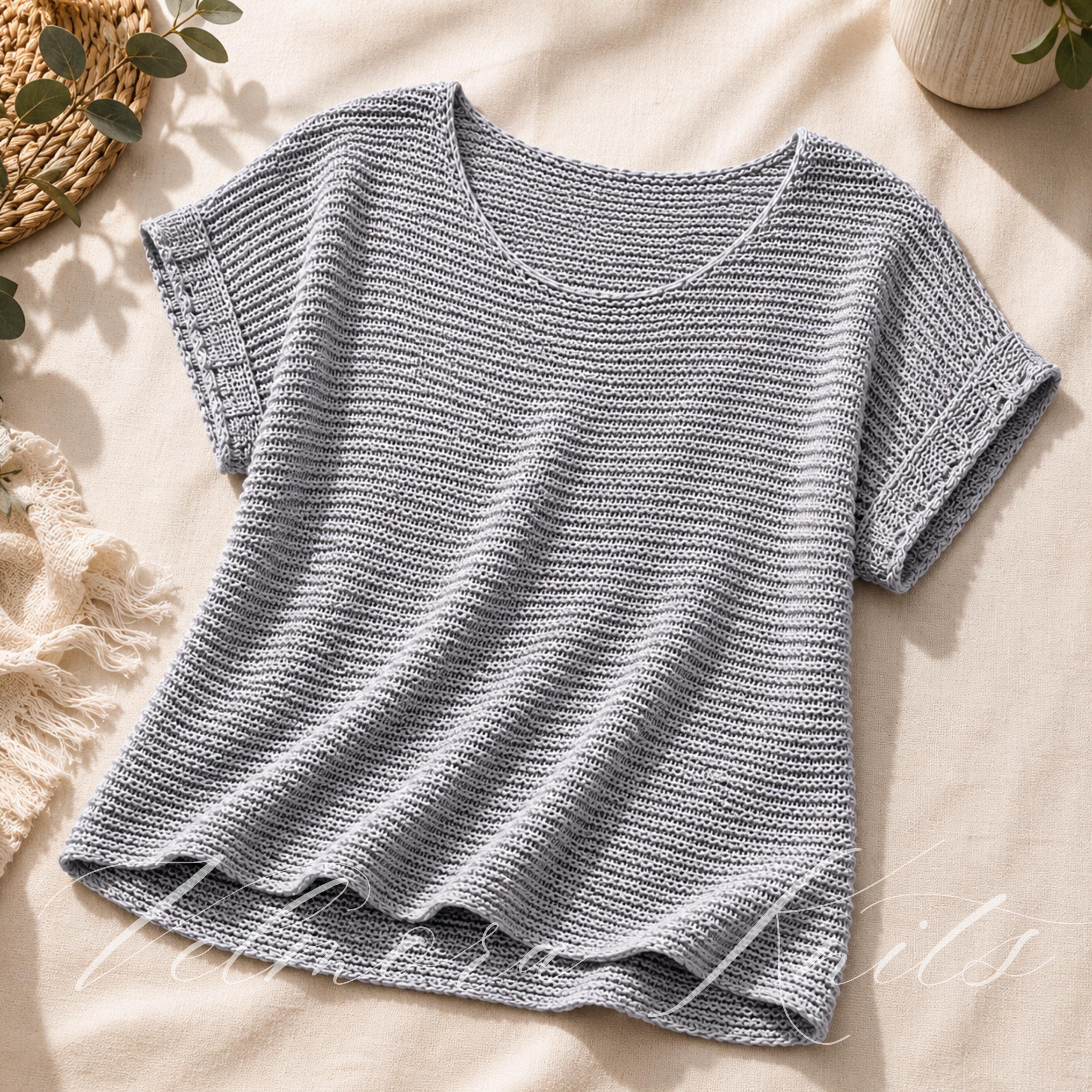 Coastal Drift Tee Knitting Pattern, Relaxed Boxy Garter Stitch Top