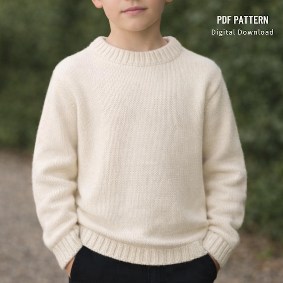 Kids Sweater Knitting Pattern, Beginner Knit Pullover, Minimalist Child Sweater, Drop Shoulder Crewneck,