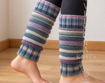 Striped Leg Warmers Knitting Pattern, Slouchy Ribbed Boot Cuffs, Worsted Winter Accessory PDF