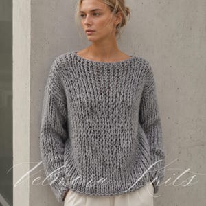 Oversized Boat Neck Sweater Knitting Pattern, Chunky Knit Pullover PDF, Drop Shoulder Jumper, Beginner