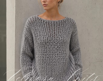 Oversized Boat Neck Sweater Knitting Pattern, Chunky Knit Pullover PDF, Drop Shoulder Jumper, Beginner