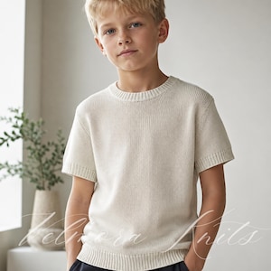 Gebreid T-shirtpatroon jongens pdf, zomergebreid T-shirtpatroon, kinderkatoen breien