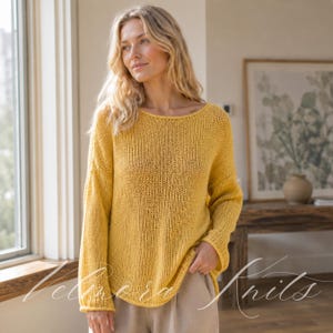 Summer Knit Pullover Pattern PDF, Boat Neck Sweater Tutorial, Oversized Lightweight Top, Long Sleeve
