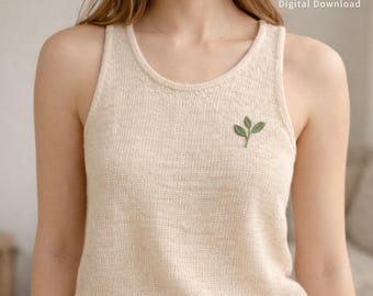 Patrón de punto para top sin mangas Soleil + Bordado de hojas adicional / PDF de prenda veraniega minimalista / XS–3XL