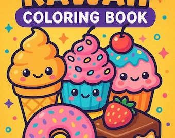 かわいい塗り絵、かわいいデザートキャラクター、デジタル製品、子供と大人のための簡単で楽しい塗り絵、印刷可能なアート