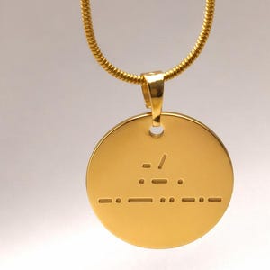 Morsecodeschijfketting | Gouden, zilveren of roségouden hanger | Ketting met geheime boodschap | Minimalistische morsecode-sieraden