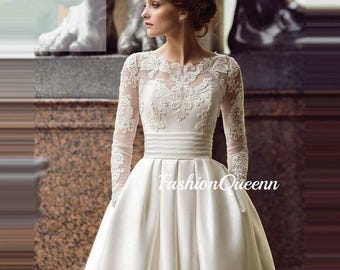 Boho-chique trouwjurk, kanten satijnen baljurk trouwjurk bruidsjurk