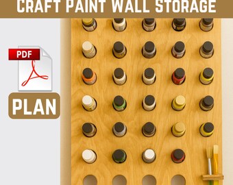 Craft Paint Wall Storage Plan | Paint Organizer Shelf PDF | DIY Wall Rack Woodworking Blueprint