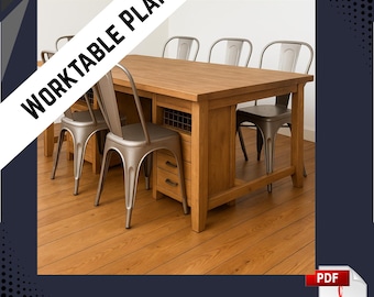 Worktable Storage Plan PDF | DIY Workbench with Storage | Woodworking Table Plan | Tool Organizer Bench | Digital PDF Download