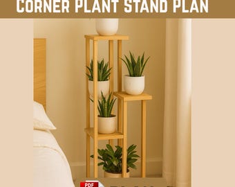 Tiered Corner Plant Stand Tower PDF Plan | DIY Wooden Plant Stand Blueprint | Indoor Corner Shelf Plan | Digital Download
