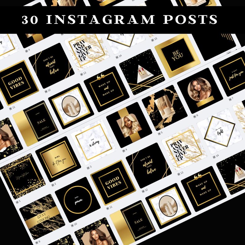 Black Gold Instagram Templates, Canva Editable Posts & Stories (digital ...