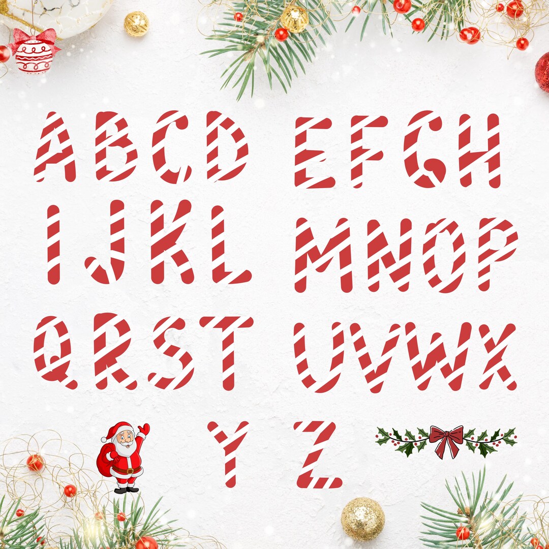 Candy Cane Christmas Alphabet, Santa Font, Doodle Letters (svg, Png ...