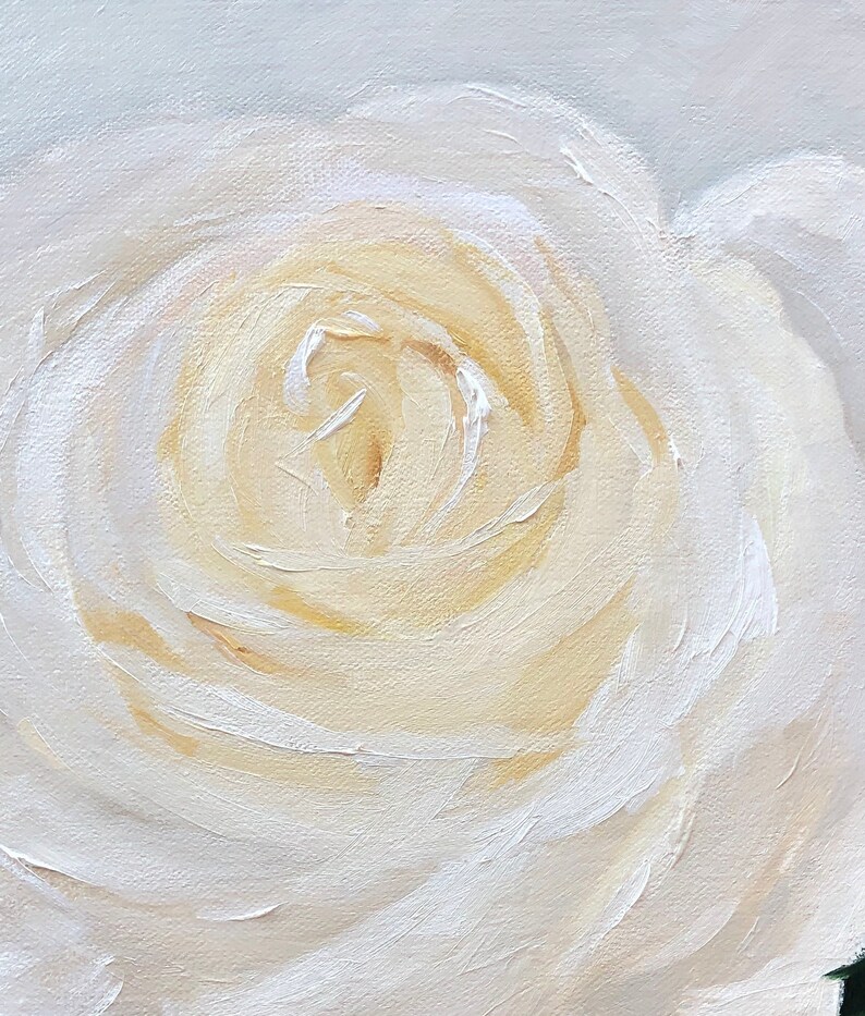 contemporary floral original canvas, Original Oil Painting: White Rose neutral decor rose painting