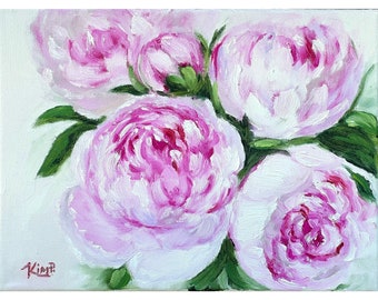 original oil painting :  Peony Floral on Canvas ,  pink, peonies, floral painting , original art, floral oil painting