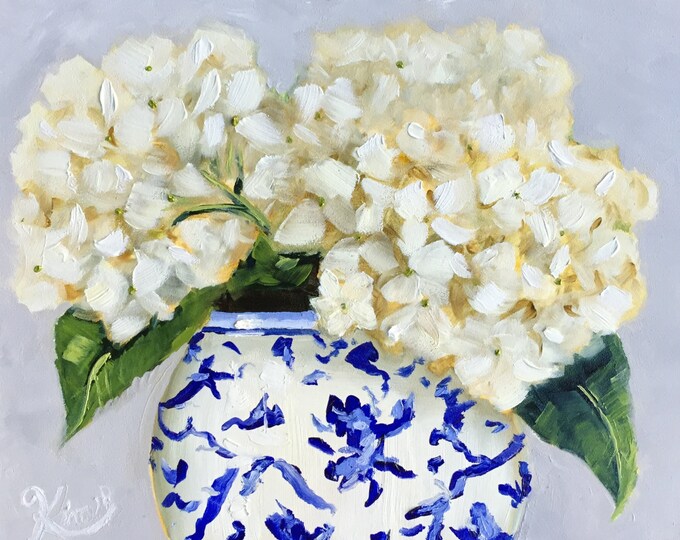 Original Oil Painting White Hydrangeas in Ming Vase 8 X Etsy