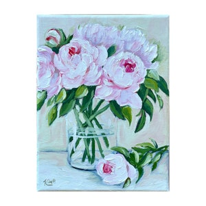 Original painting: pink peonies in vase, still life, floral, peony art, original peony painting on canvas