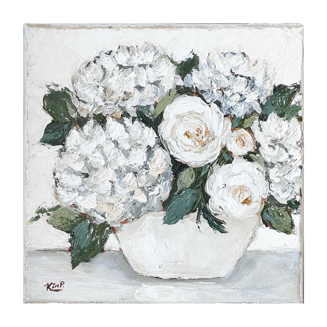 Original Painting Hydrangeas and Roses , Hydrangea Painting, Canvas