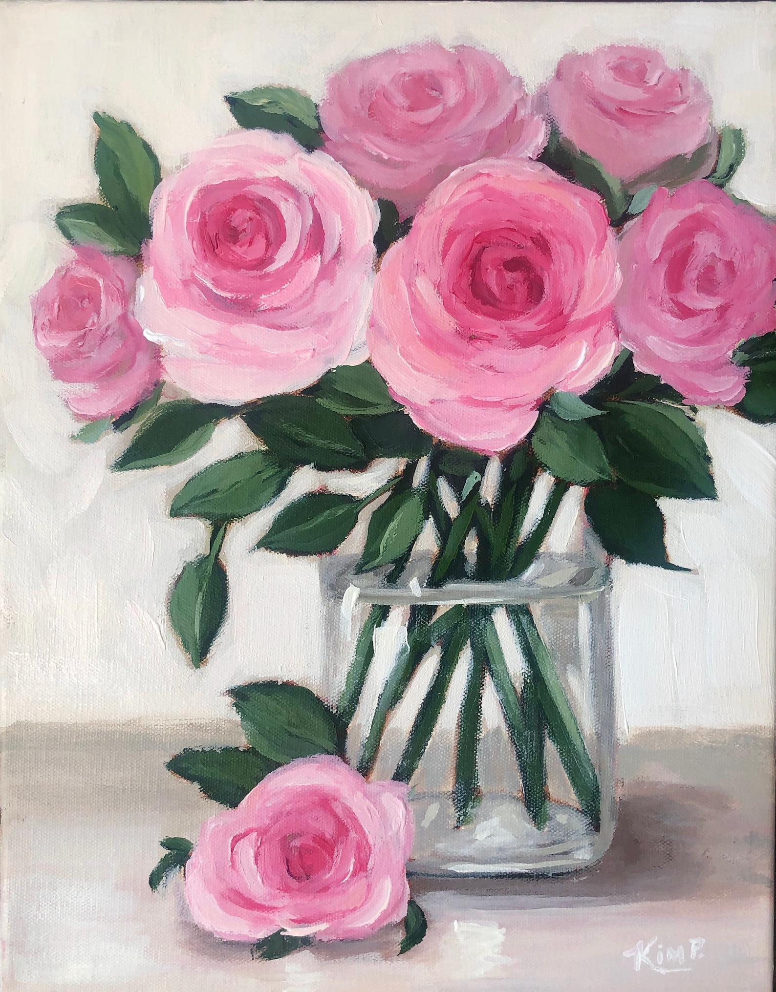 Original painting Pink Roses in Vase Pink Floral Still Etsy