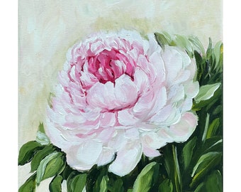 original painting:  Peony floral painting on canvas, pink peonies, flower garden, peony original art
