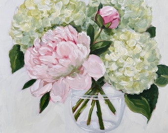 Original Peonies and Hydrangeas still life floral painting