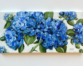 original painting:  Blue and white hydrangea floral, blue hydrangea, hydrangea painting, canvas, abstract floral, hydrangeas