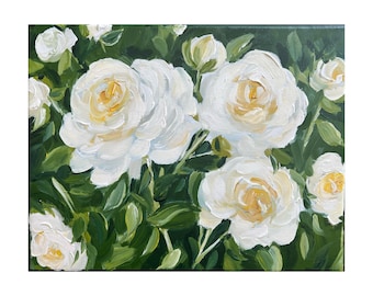 White Roses Painting: Original Floral Still Life Painting on Canvas (14x11)