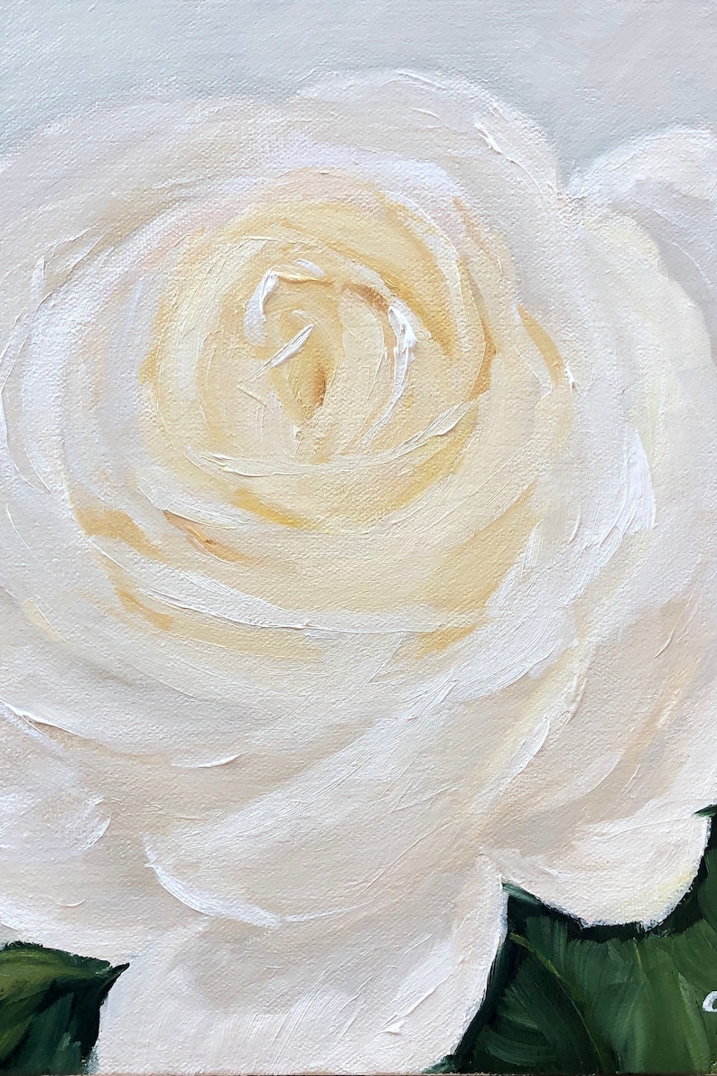 contemporary floral original canvas, Original Oil Painting: White Rose neutral decor rose painting