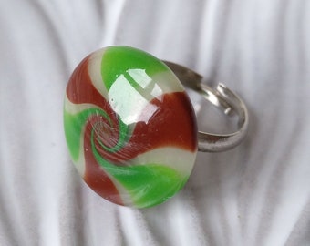 Caly ring, Rings for women, Polymer clay ring, Green ring, Brown ring, Spiral ring, Christmas gift, Gift for her,  Gift for woman, Gift girl