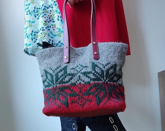 Bag for women, Knitted bags, Knit bag handmade, Stars Bag, Christmas bag, Knit bag for women, Bag with stars, Christmas gift, Gift for her
