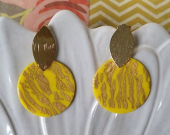 Clay earrings, Polymer clay earrings, Earrings women, Golden earrings, Yellow earrings, Christmas gift, Gift for her, Gifts for women