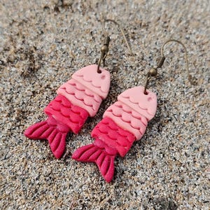 Fish-shaped earrings. Summer earrings. Ocean earrings. Sea-colored earrings. Polymer clay jewelry. Handmade earrings.