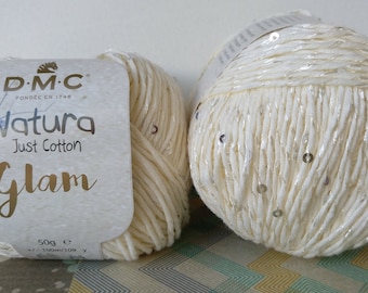 DMC Natura Just Cotton Glam. Laine pour le tissage. Fil à paillettes. Fil Dmc. Boule de coton. Tissus à deux aiguilles. Fils pour le tissage. Fil de coton