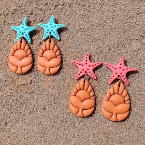 Star, sun, and whale-shaped earrings. Summer earrings. Ocean earrings. Polymer clay jewelry. Whale earrings.