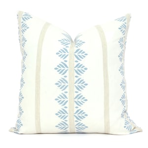 Thibaut Spa Fern Stripe Decorative Pillow Cover, 20x20 22x22 Eurosham Lumbar pillow Toss Pillow, Accent Pillow, Throw, Light blue tan linen