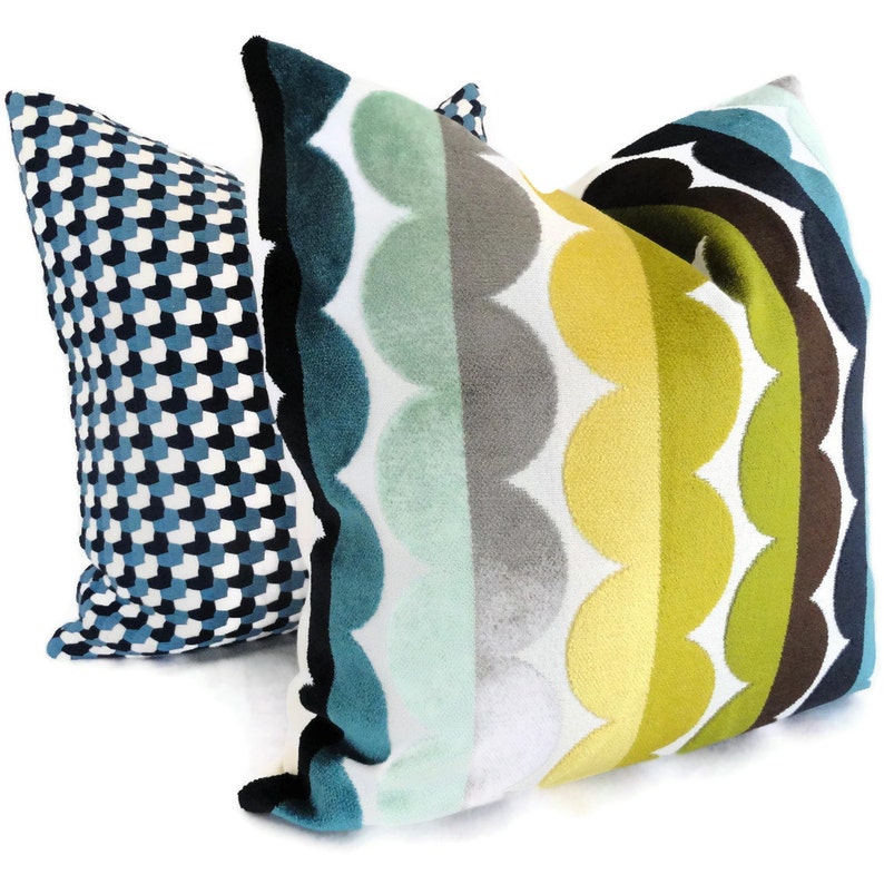 Jonathan Adler Multicolor Semi Circle Velvet Decorative Pillow Cover, Accent Pillow, Throw Pillow, Pillowcase image 2