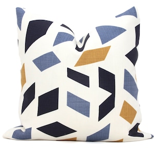 Christopher Farr Orchestra Blue Mustard Decorative Pillow Cover 18x18, 20x20, 22x22, 24x24, 26x26, lumbar mid century pillow cover abrstract