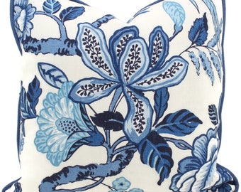 Schumacher Pillow Cover Timothy Corrigan Blue Huntington Gardens Decorative Pillow Cover, Toss Pillow, Throw Pillow, Accent Pillow