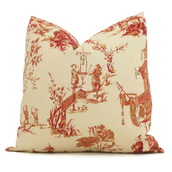 Decorative Pillow Cover Red and Cream Chinois 20x20 Schumacher pillow, accent pillow