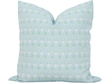 Soft blue and green Lance Motif Decorative Pillow Cover, Throw Pillow, Accent Pillow, Pillow Sham  floral stripe Danika Herrick