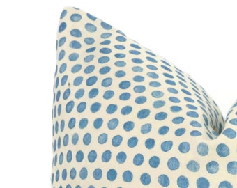 Lisa Fine Blue on Cream Dots Decorative Pillow Cover  18x18, 20x20, 22x22, Eurosham or lumbar, blue on Monsoon Tika