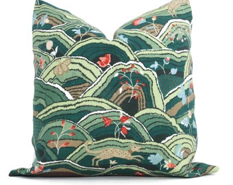 Schumacher Rolling Hills Pillow Cover: Green Vintage Style Throw Pillow