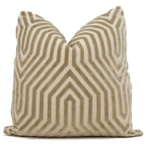 Decorative Pillow Cover in Schumacher Greige Vanderbilt Velvet, 18&quot; 20&quot;, 22&quot;, 24&quot;, 26&quot; or lumbar pillow cover throw chevron beige velvet