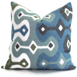 Martyn Bullard Schumacher Darya Ikat Sky  Decorative Pillow Cover Lumbar pillow - Throw Pillow - Accent Pillow