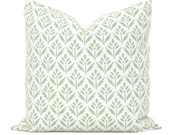 Green Feather Block Print Decorative Pillow Cover, Throw Pillow, Accent Pillow, Pillow Sham 18x18, 20x20, 22x22, 24x24, lumbar pillow cover