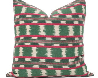 Pink Green Manuel Canovas Stripe Ikat Decorative Pillow Cover 18x18, 20x20, 22x22, Eurosham, lumbar cushion cover, toss pillow accent pillow