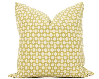 Schumacher Betwixt Pillow Cover: Chartreuse Green and Ivory Toss Pillow