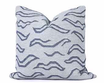 Schumacher Denim Blue Pillow Cover: Kata Tibetan Tiger Design